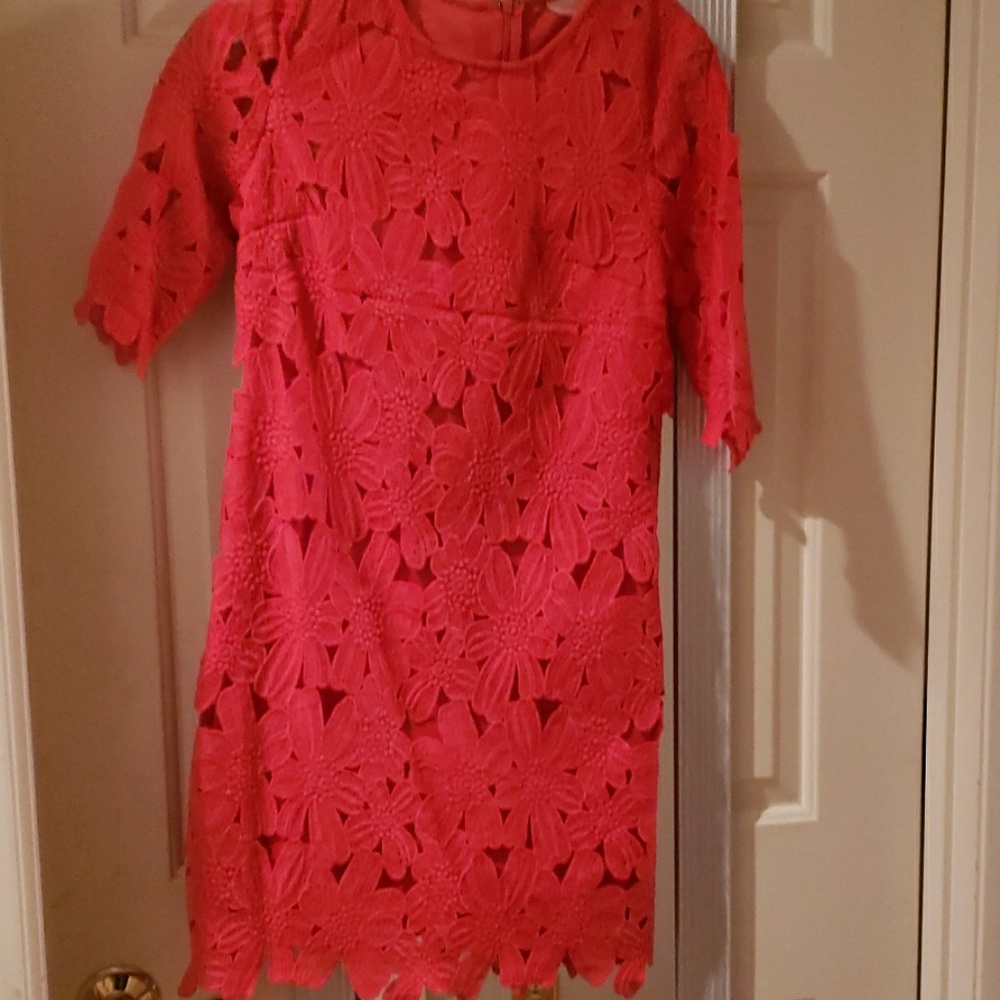 Red floral applique dress